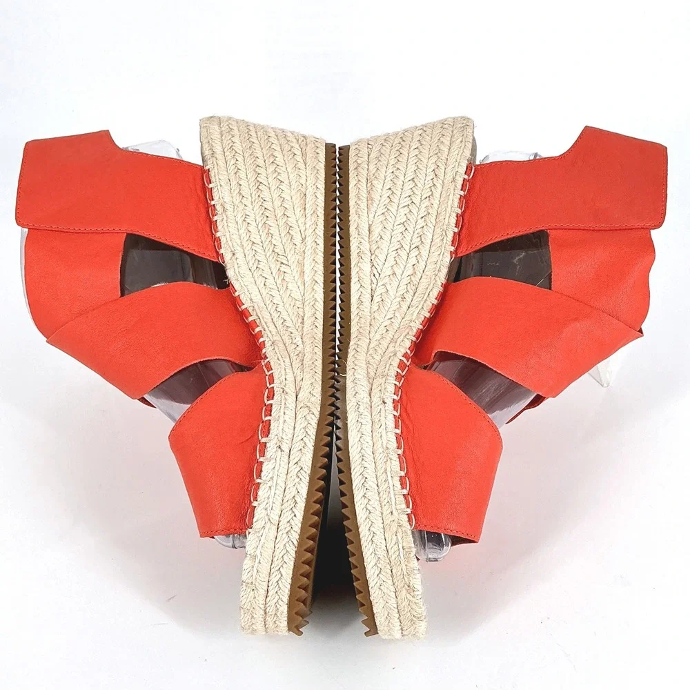 Eileen Fisher Size 10 Red Poppy Willow Leather Espadrille Wedge NEW Sandals $198